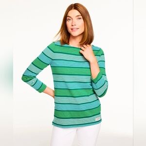 Authentic Talbots Cotton Green and Blue Honey Striped Tee Size S